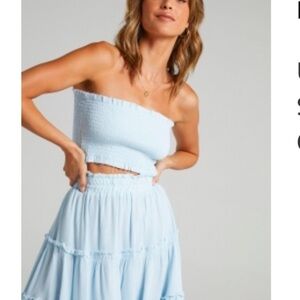 Light Blue Smocked Tube Top and Skirt Set